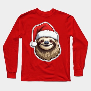 Christmas Sloth Wearing Santa Hat Long Sleeve T-Shirt